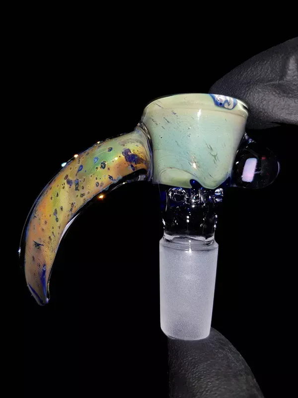 DZ GLASS – 14mm Heady Space Tech Slide w/ 4-Hole Bowl, Opal and Horn Handle – #4