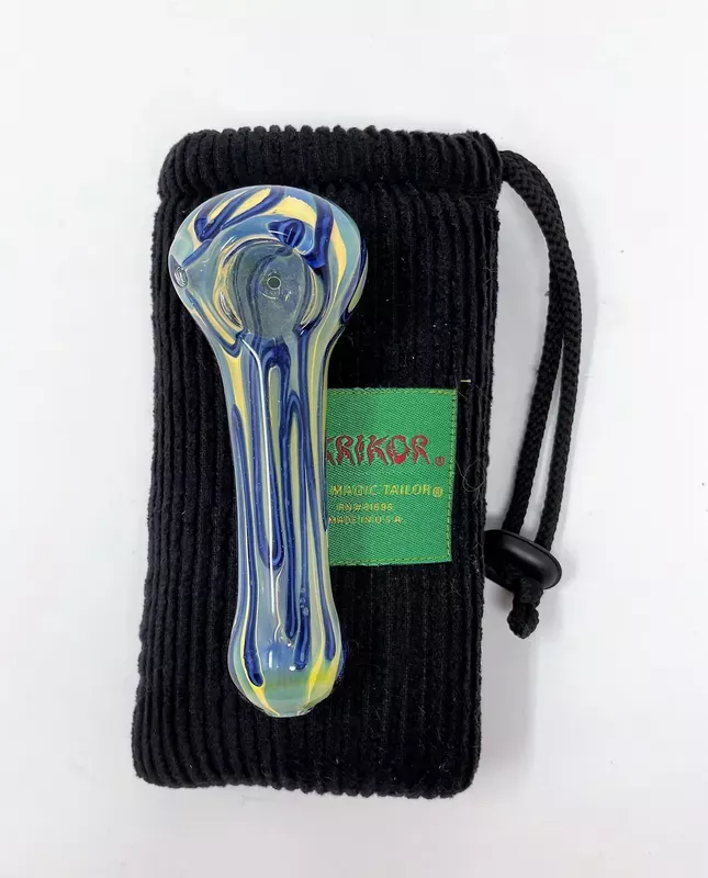 Thick Fumed Glass 4.5 ” Hand Spoon Pipe Bowl w/Draw String Padded Pouch