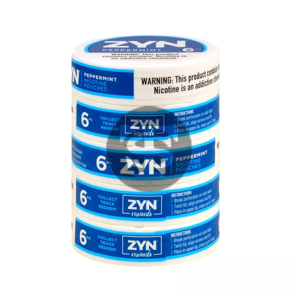 Zyn Nicotine pouches 6mg Peppermint, 5 cans